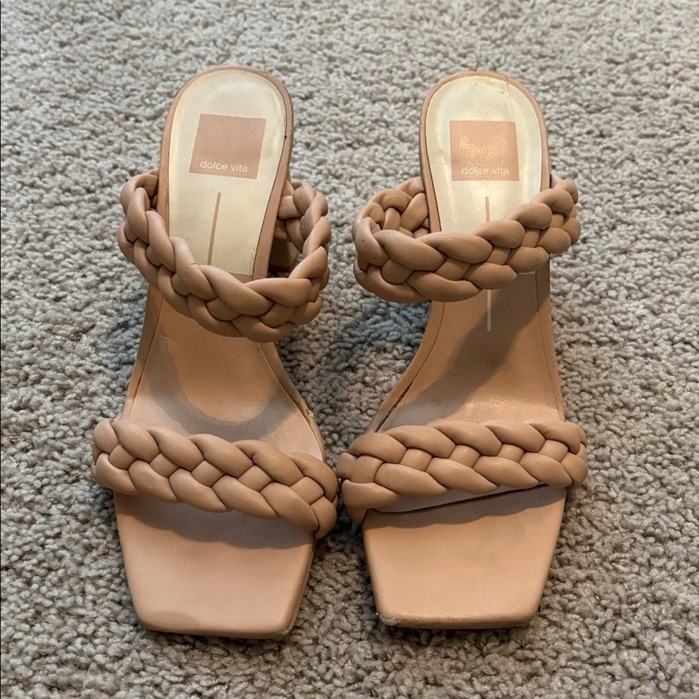 Dolce Vita Tan Braided Heeled Sandals With Chunky Heels